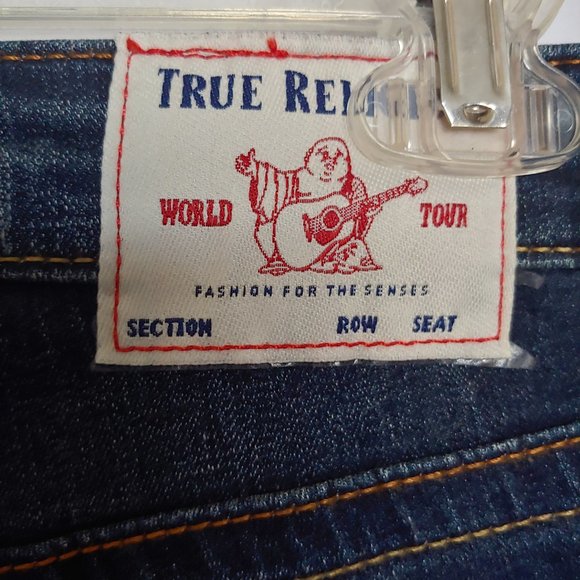 True Religion Jeans "Halle" size 27 Capri Y2k Dark Wash Preppy Travel Stre - Picture 15 of 16